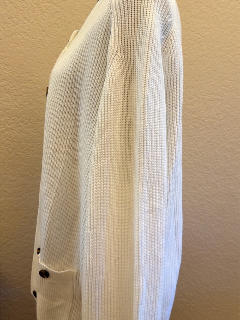 Women’s Cream Ribbed Button Cardigan Sweater - Picture 12 of 16